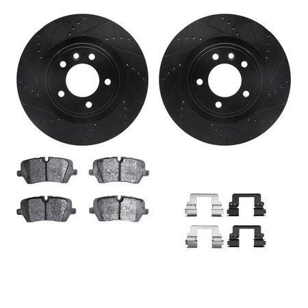 Dynamic Friction Co 8512-11043, Rotors-Drilled and Slotted-Black w/ 5000 Advanced Brake Pads incl. Hardware, Zinc Coated 8512-11043